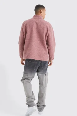 Oversized 1/4 Zip Boucle Applique Sweatshirt | BoohooMAN UK
