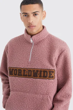 Oversized 1/4 Zip Boucle Applique Sweatshirt | BoohooMAN UK