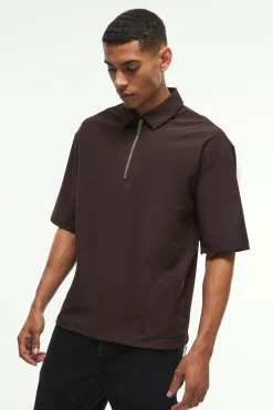 Oversized 1/4 Zip Bungee Hem Shirt | BoohooMAN UK