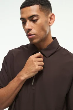 Oversized 1/4 Zip Bungee Hem Shirt | BoohooMAN UK