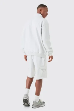 Oversized 1/4 Zip Cargo Short Tracksuit | BoohooMAN UK
