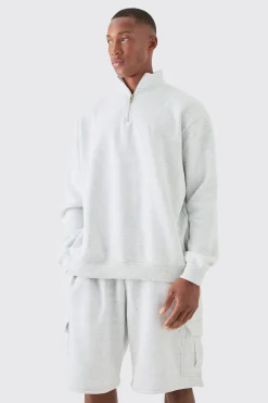 Oversized 1/4 Zip Cargo Short Tracksuit | BoohooMAN UK