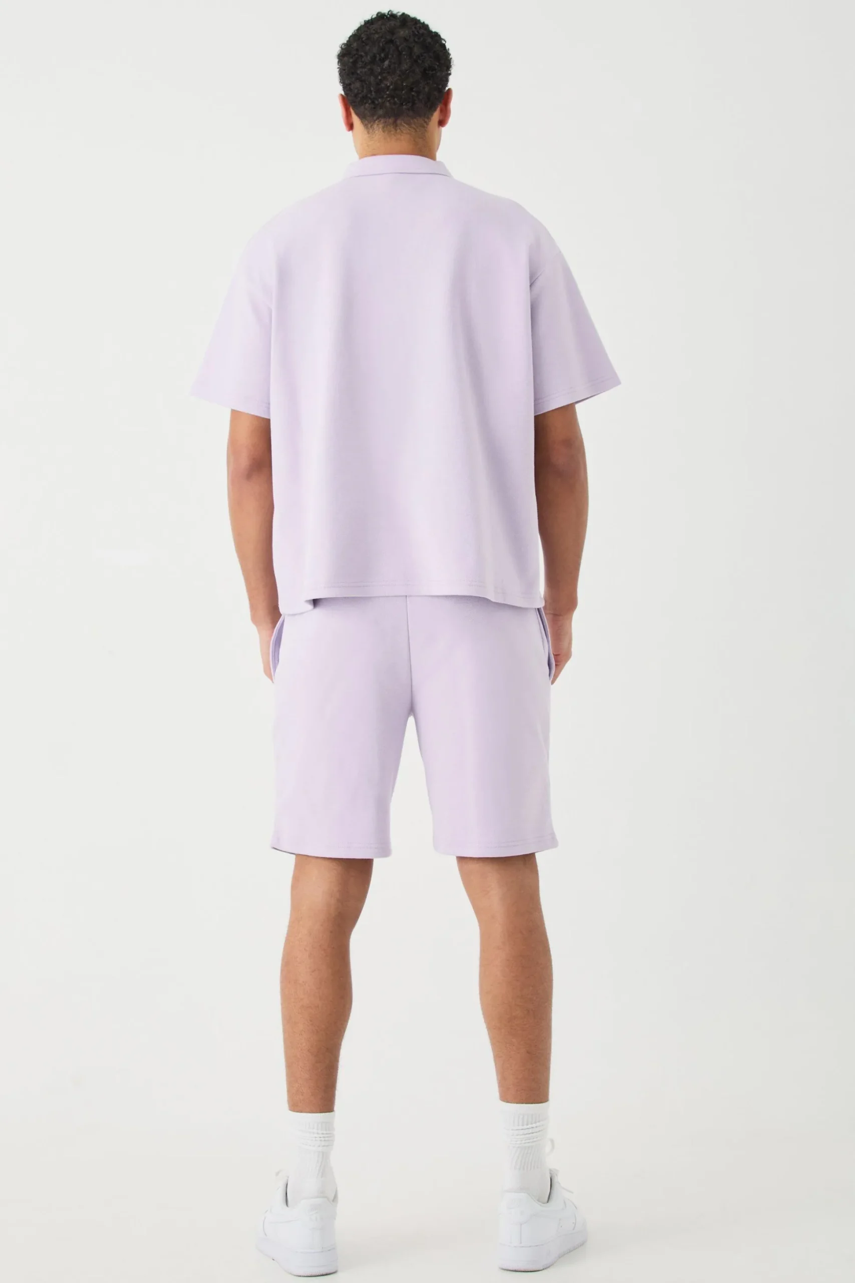 Oversized 1/4 Zip Embroidered Polo And Short Set | BoohooMAN UK