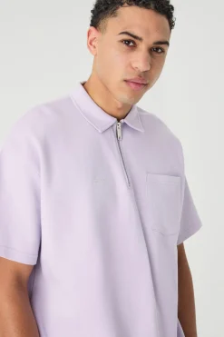 Oversized 1/4 Zip Embroidered Polo And Short Set | BoohooMAN UK