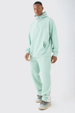 Oversized 1/4 Zip Washed Hooded Loopback Tracksuit | BoohooMAN UK