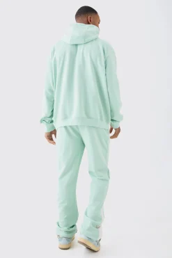 Oversized 1/4 Zip Washed Hooded Loopback Tracksuit | BoohooMAN UK