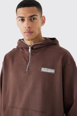 Oversized 1/4 Zip Washed Loopback Hoodie | BoohooMAN UK