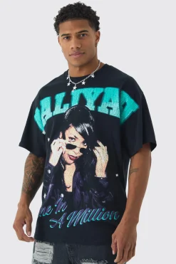Oversized Aaliyah Large Scale License Print T-Shirt | BoohooMAN UK