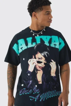 Oversized Aaliyah Large Scale License Print T-Shirt | BoohooMAN UK