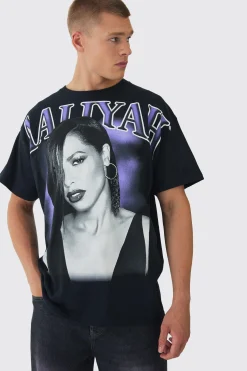 Oversized Aaliyah Over Seams License Print T-Shirt | BoohooMAN UK