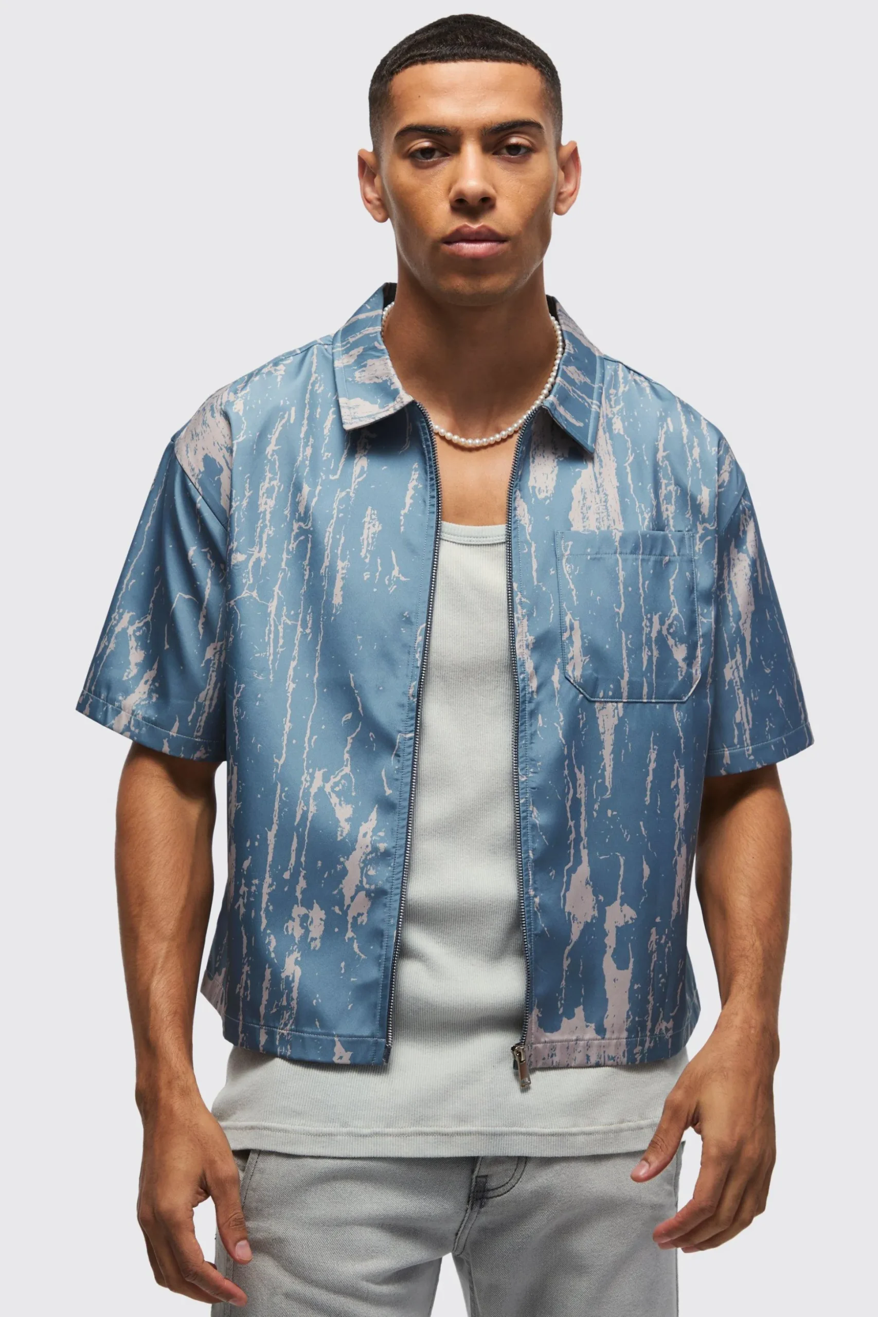 Oversized Abstract Boxy Shirt | BoohooMAN UK