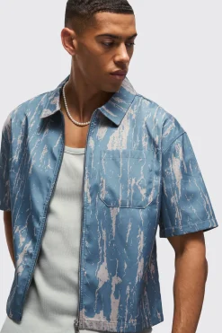 Oversized Abstract Boxy Shirt | BoohooMAN UK