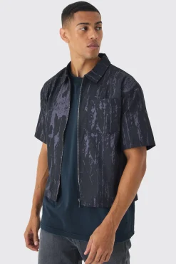 Oversized Abstract Boxy Shirt | BoohooMAN UK
