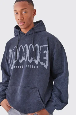 Oversized Acid Wash Graphic Hoodie | BoohooMAN UK