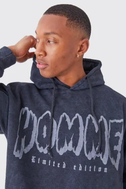 Oversized Acid Wash Graphic Hoodie | BoohooMAN UK
