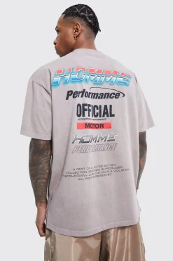 Oversized Acid Wash Motor Sport T-shirt | BoohooMAN UK