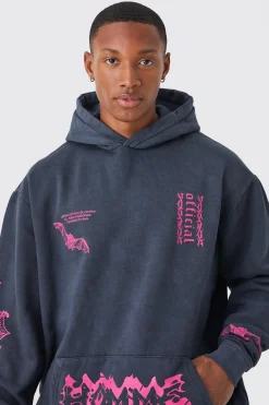 Oversized Acid Wash Multi Placement Hoodie | BoohooMAN UK