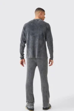 Oversized Acid Wash Ribbed Knitted Bomber | BoohooMAN UK