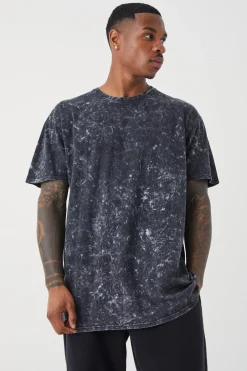 Oversized Acid Wash Rose Stem Print T-shirt | BoohooMAN UK
