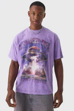 Oversized Advanced Area Acid Wash Print T-shirt | BoohooMAN UK