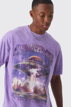 Oversized Advanced Area Acid Wash Print T-shirt | BoohooMAN UK