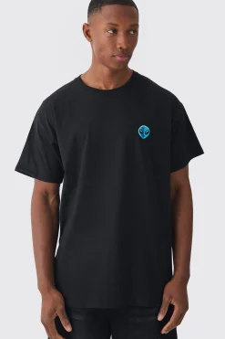 Oversized Alien Embroidered T-shirt | BoohooMAN UK