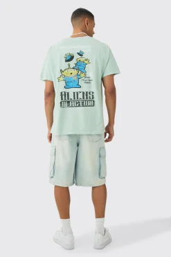 Oversized Aliens Toy Story Disney Wash License Back Print T-shirt | BoohooMAN UK