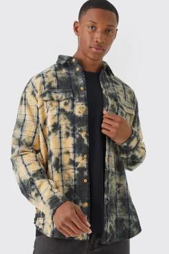 Oversized All Over Bleach Check Shirt | BoohooMAN UK