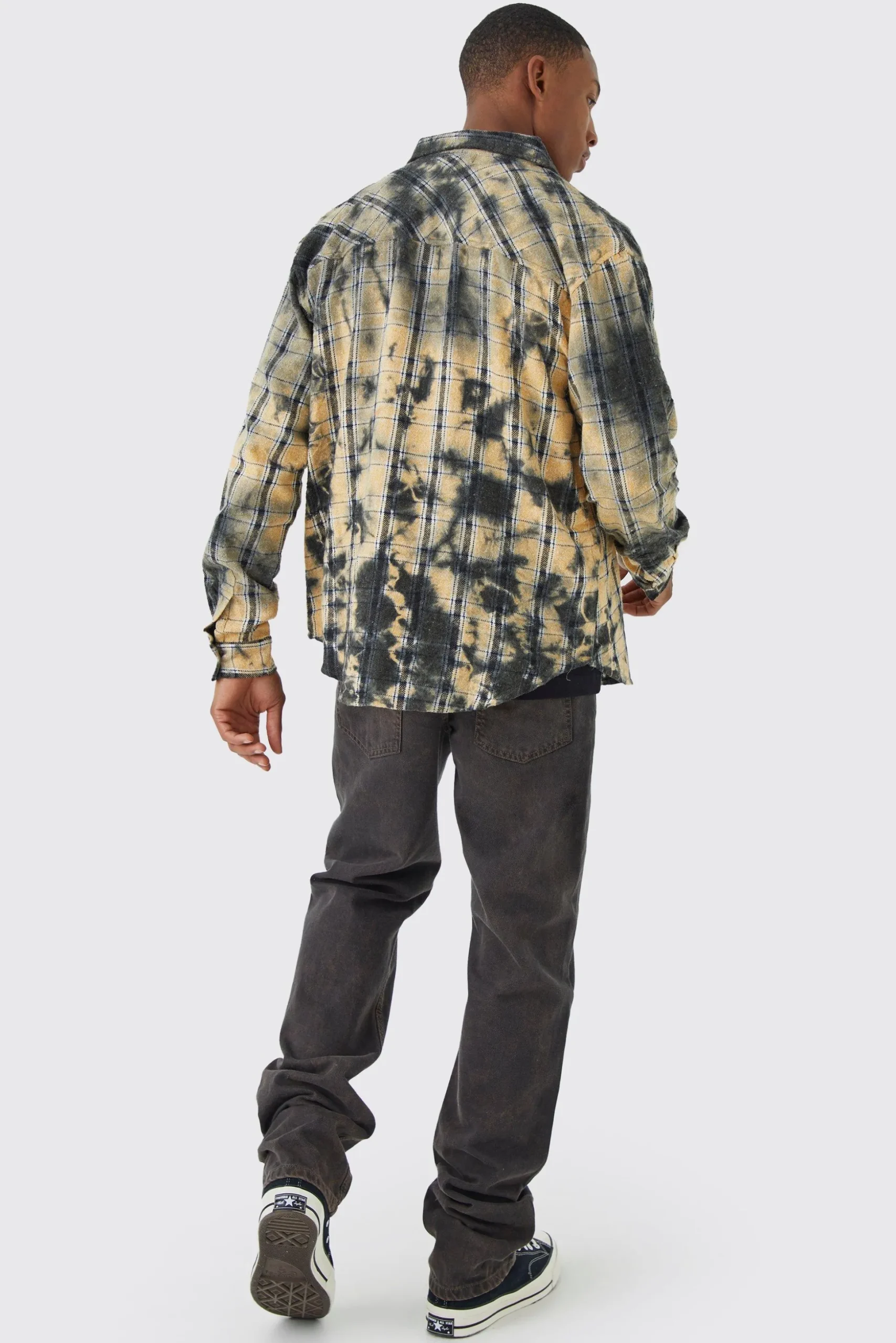 Oversized All Over Bleach Check Shirt | BoohooMAN UK