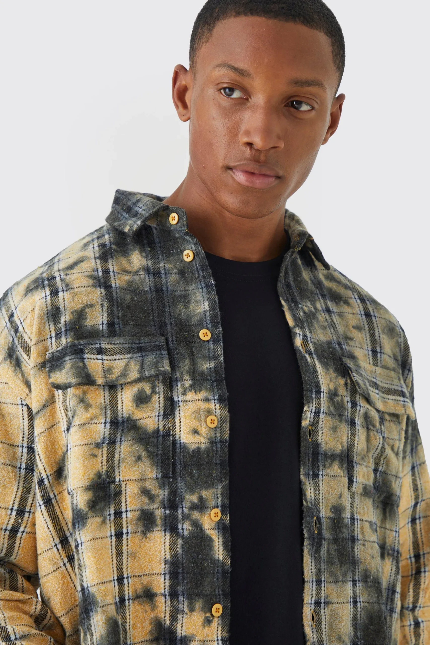 Oversized All Over Bleach Check Shirt | BoohooMAN UK