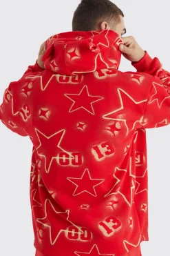 Oversized All Over Graffiti Ear Hoodie | BoohooMAN UK
