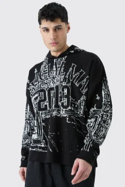 Oversized All Over Graphic Hoodie | BoohooMAN UK