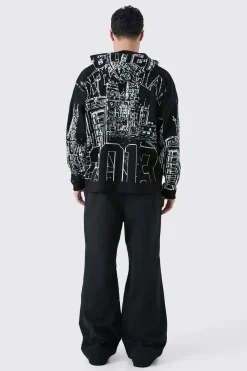 Oversized All Over Graphic Hoodie | BoohooMAN UK