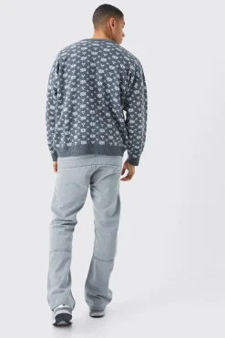 Oversized All Over Print Knit Jumper | BoohooMAN UK