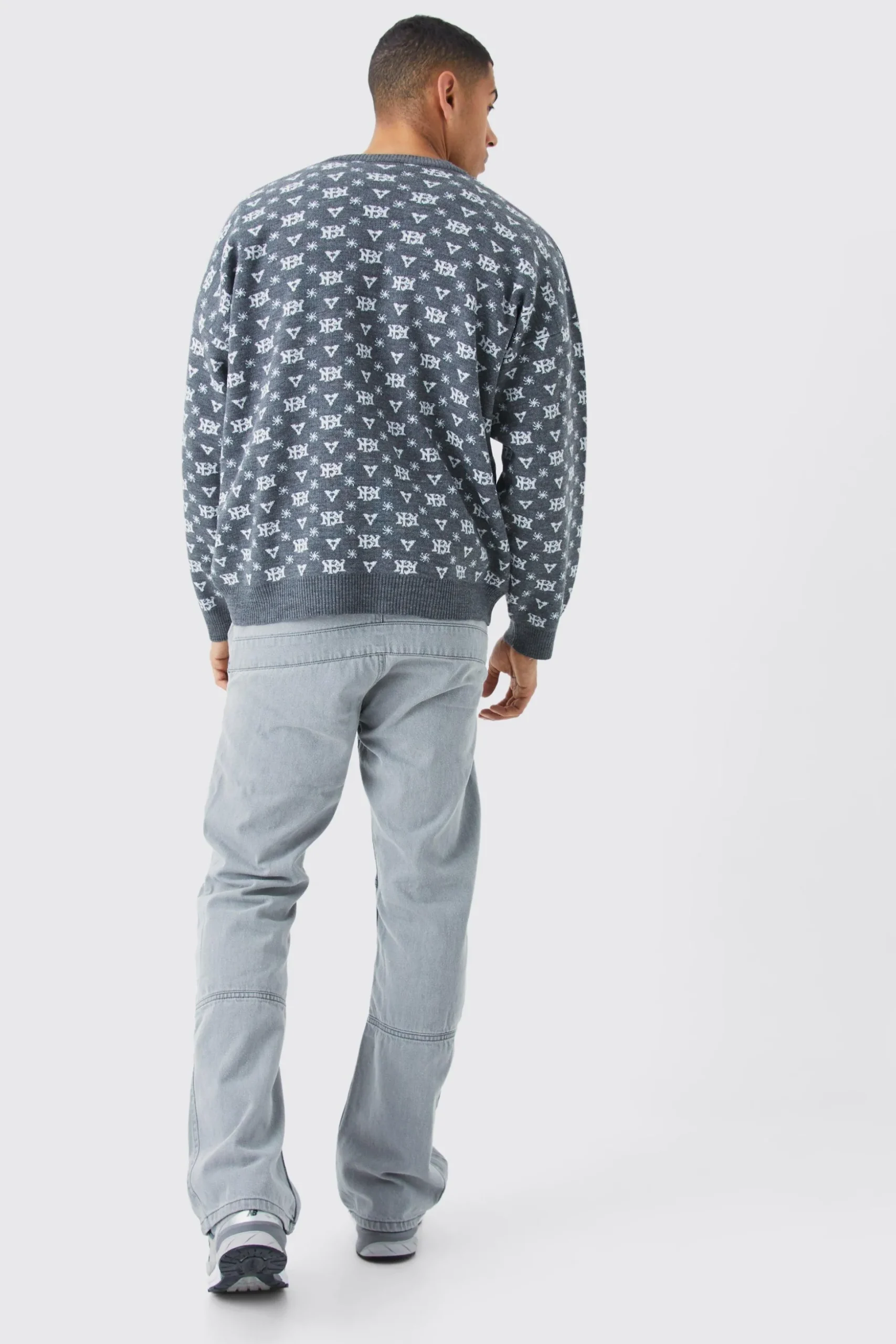 Oversized All Over Print Knit Jumper | BoohooMAN UK