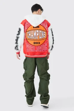 Oversized Applique Basketball Jersey Varsity Jacket | BoohooMAN UK