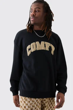 Oversized Applique Borg Sweatshirt | BoohooMAN UK