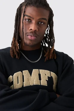 Oversized Applique Borg Sweatshirt | BoohooMAN UK