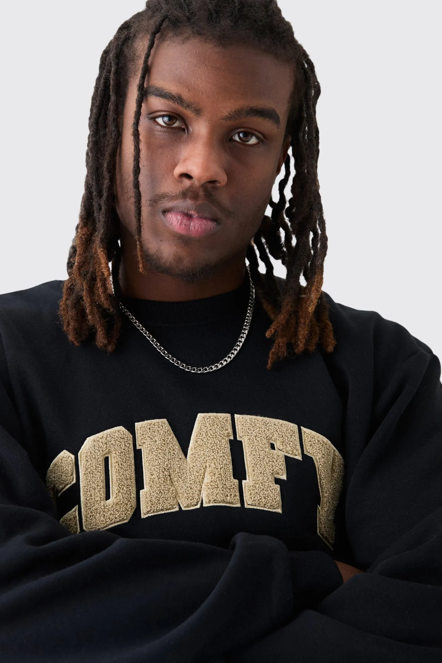 Oversized Applique Borg Sweatshirt | BoohooMAN UK