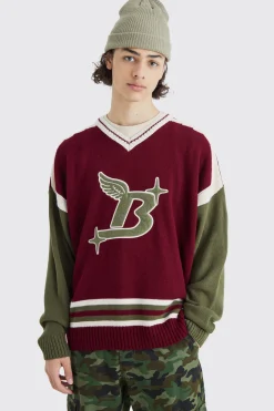 Oversized Applique Football Knit Jumper | BoohooMAN UK