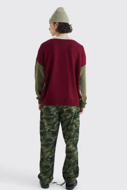 Oversized Applique Football Knit Jumper | BoohooMAN UK