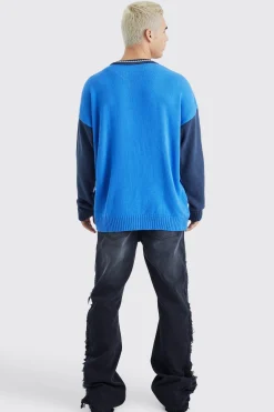 Oversized Applique Football Knit Jumper | BoohooMAN UK