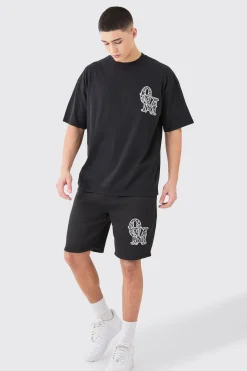 Oversized Applique T-shirt & Short Set | BoohooMAN UK