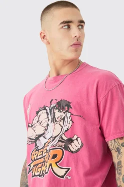 Oversized Arcade Street Fighter Wash License T-shirt | BoohooMAN UK