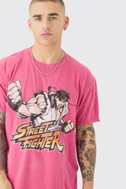 Oversized Arcade Street Fighter Wash License T-shirt | BoohooMAN UK