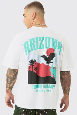 Oversized Arizona Landscape Back Print T-shirt | BoohooMAN UK
