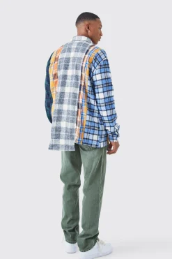 Oversized Asymmetric Multi Checked Shirt | BoohooMAN UK