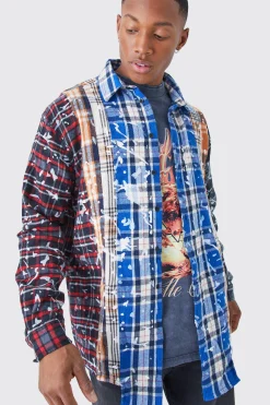 Oversized Asymmetric Paint Checked Shirt | BoohooMAN UK
