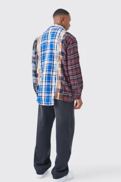 Oversized Asymmetric Paint Checked Shirt | BoohooMAN UK