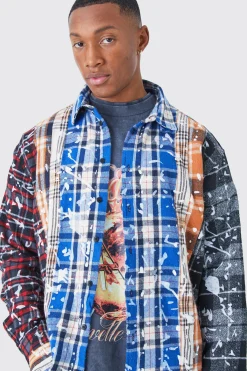 Oversized Asymmetric Paint Checked Shirt | BoohooMAN UK